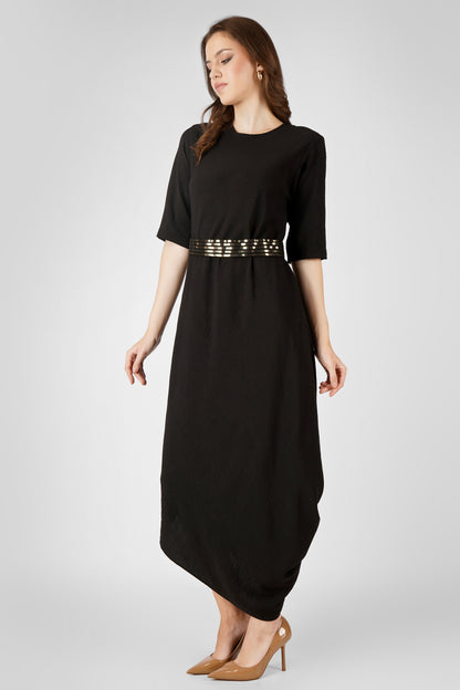 SERENE BLACK DRAPE DRESS
