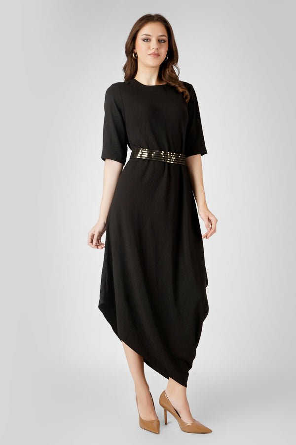 Serene Black Drape Dress