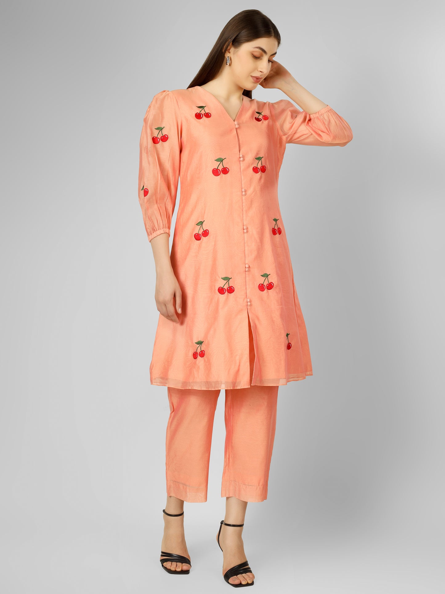 PEACH CHERRY KURTA SET