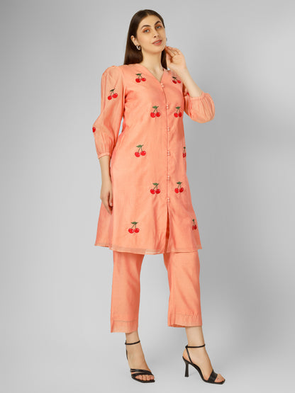 PEACH CHERRY KURTA SET