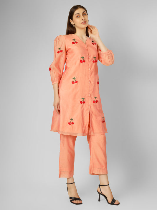 PEACH CHERRY KURTA SET