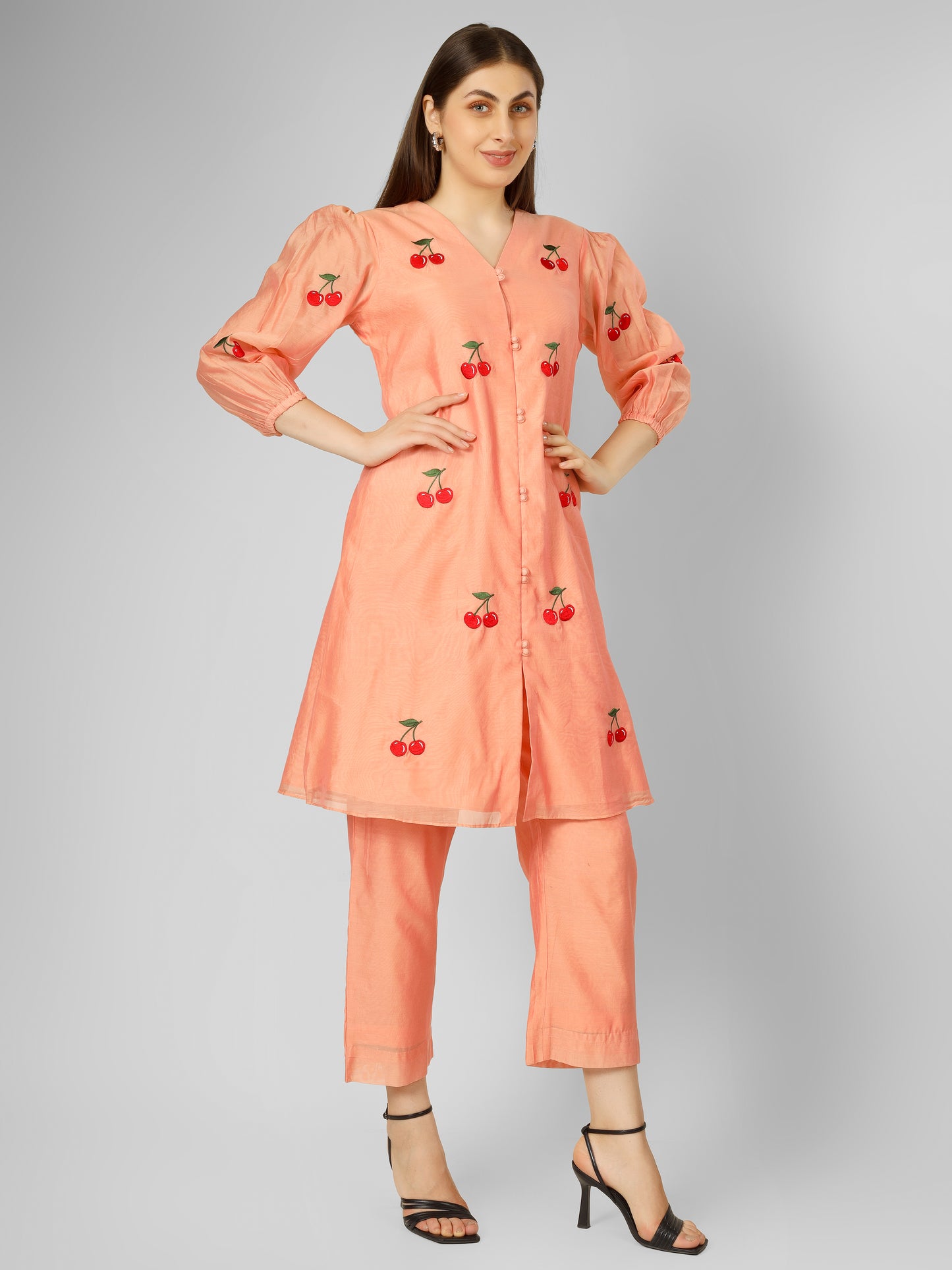 PEACH CHERRY KURTA SET