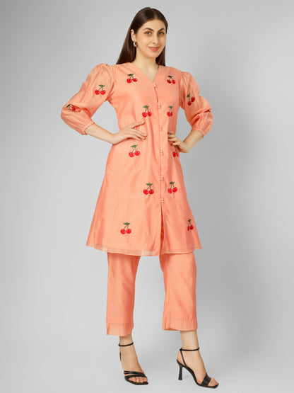 PEACH CHERRY KURTA SET